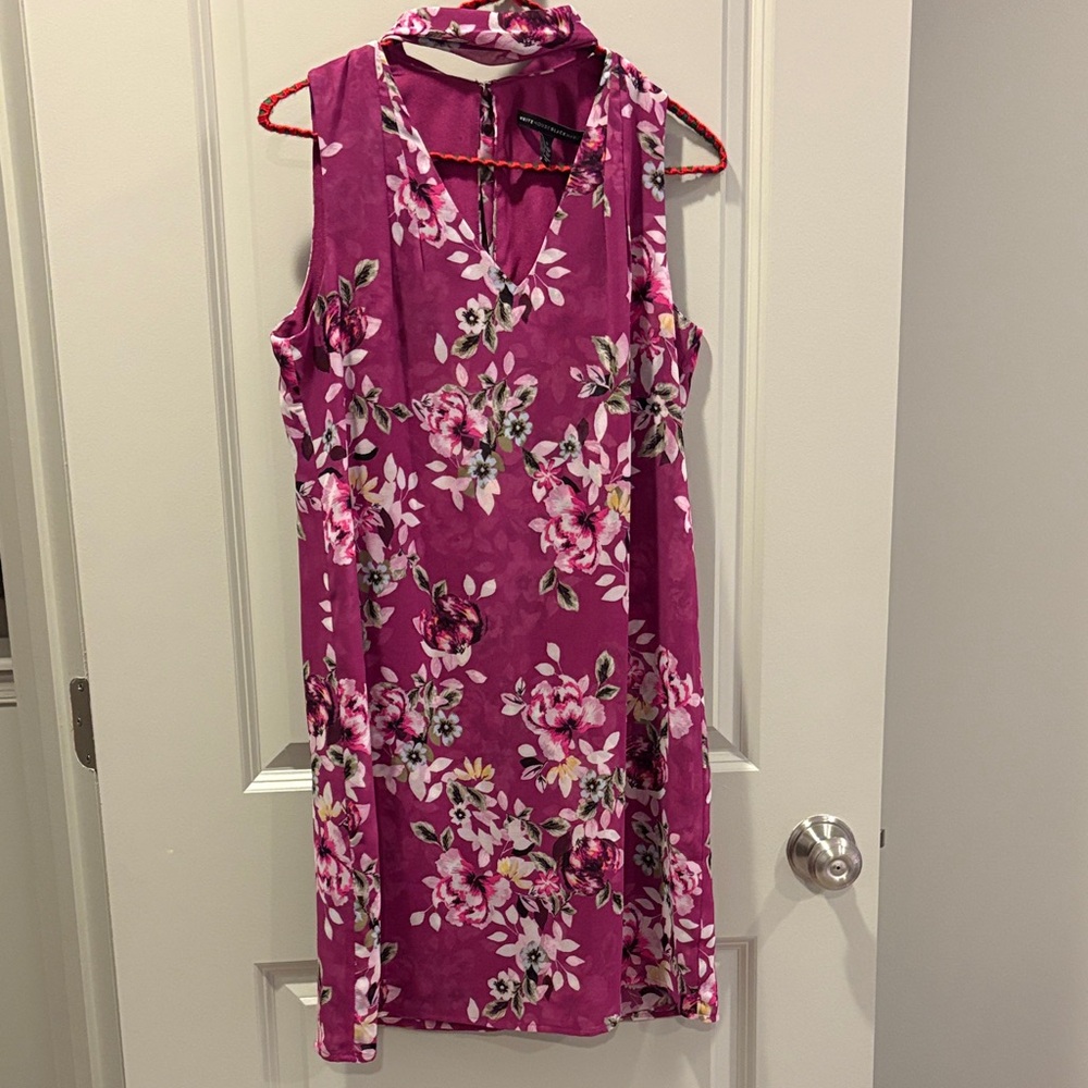 White House Black Market Tie Neck Floral Sleeveless Dress size 2